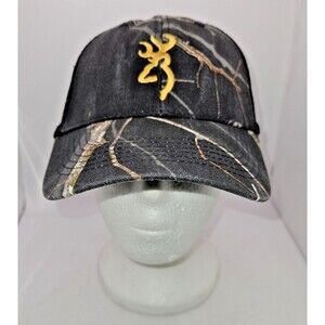 Black Camo Camouflage Baseball Hat Cap Strapback Embroidered Deer gold Logo